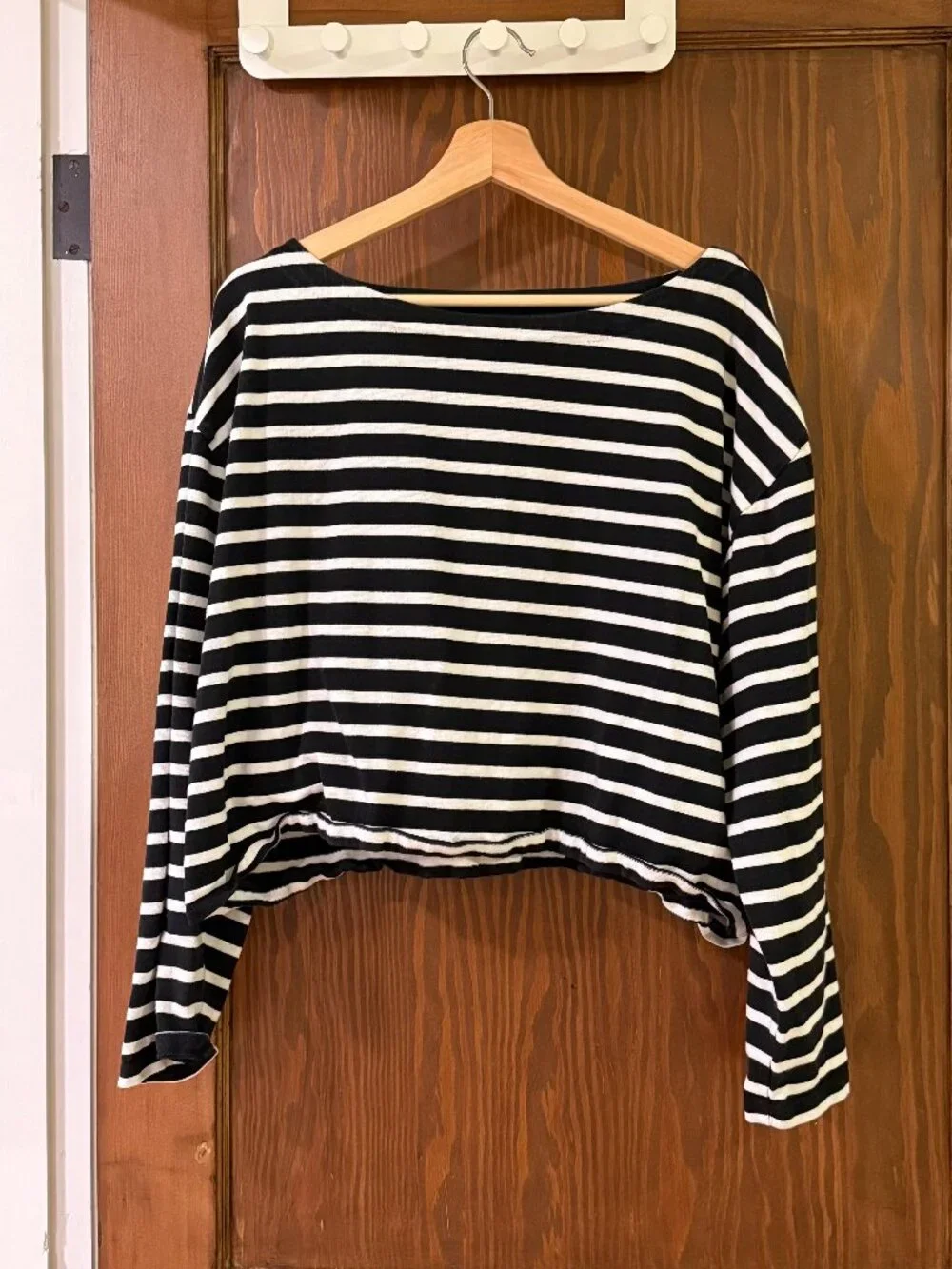 J Crew navy and white stripe boatneck tee